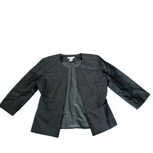 David N Women's‎ Charcoal Gray Collarless Blazer Size 0 3/4 Sleeve